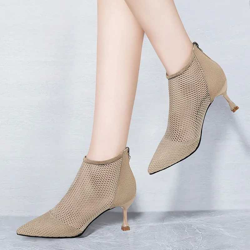 Fashionable Mesh Womens Stiletto High Heel Mesh Boots 2024 Spring/Summer Hot Selling Project Point Hollow Fairy Single Boots CL240906