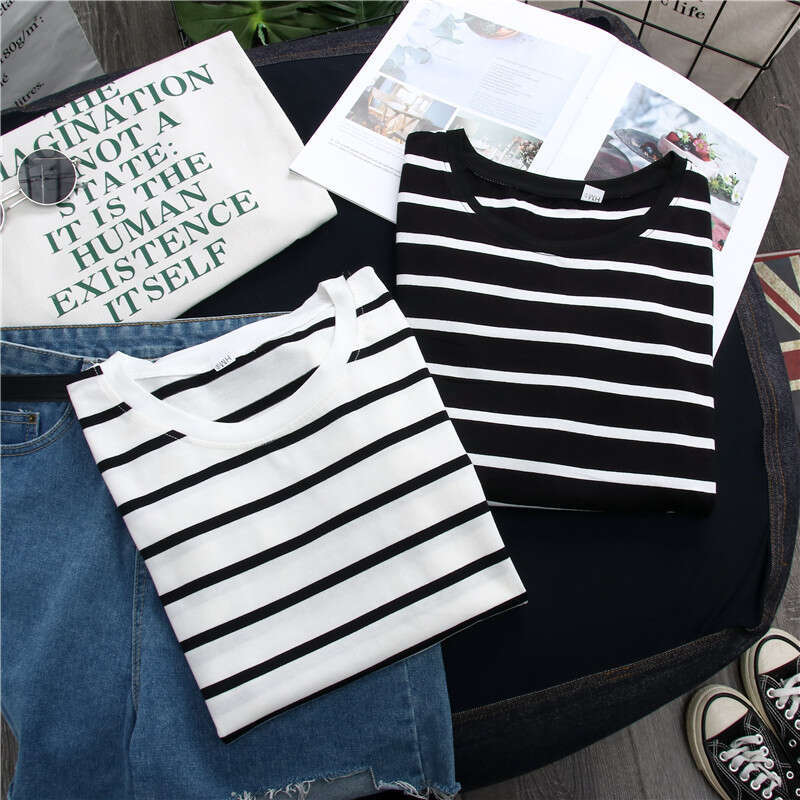 Versatile classic striped long sleeved t-shirt for womens loose Korean base shirt