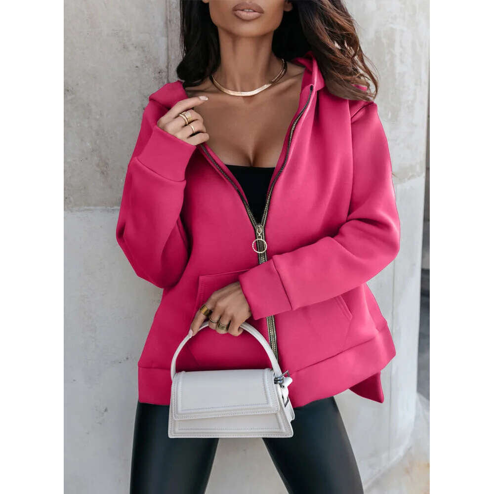 2024 Autumn/Winter New Women's Sports Pocket Zipper Loose Relaxed Hoodie Sweater