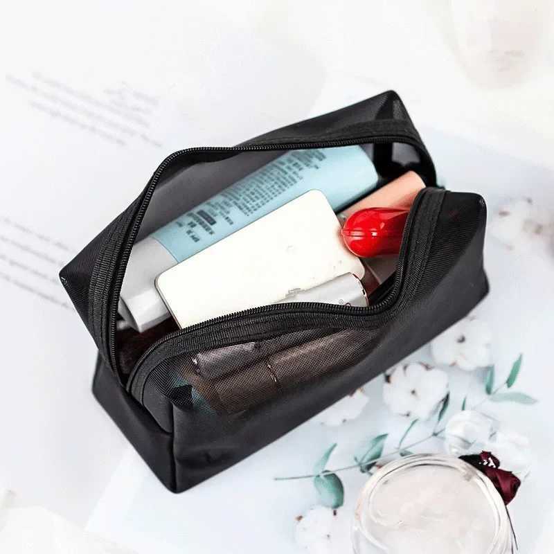 1 black mesh makeup bag womens makeup bag organizer portable face wash lipstick toilet sanitary napkin storage bag W240905