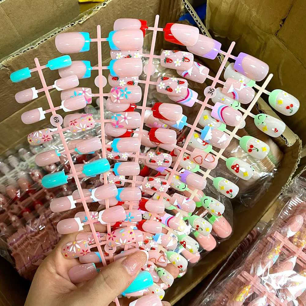96 Halloween items pressed on almond and coffin blood red nails with skeleton fake nail design and fully covered artificial fake nails W240905