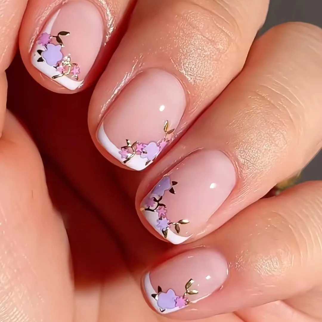 24 pieces of short square fake nails with floral design autumn and autumn patterns pressure machine on nails fully covered nail tips ballet fake nail 