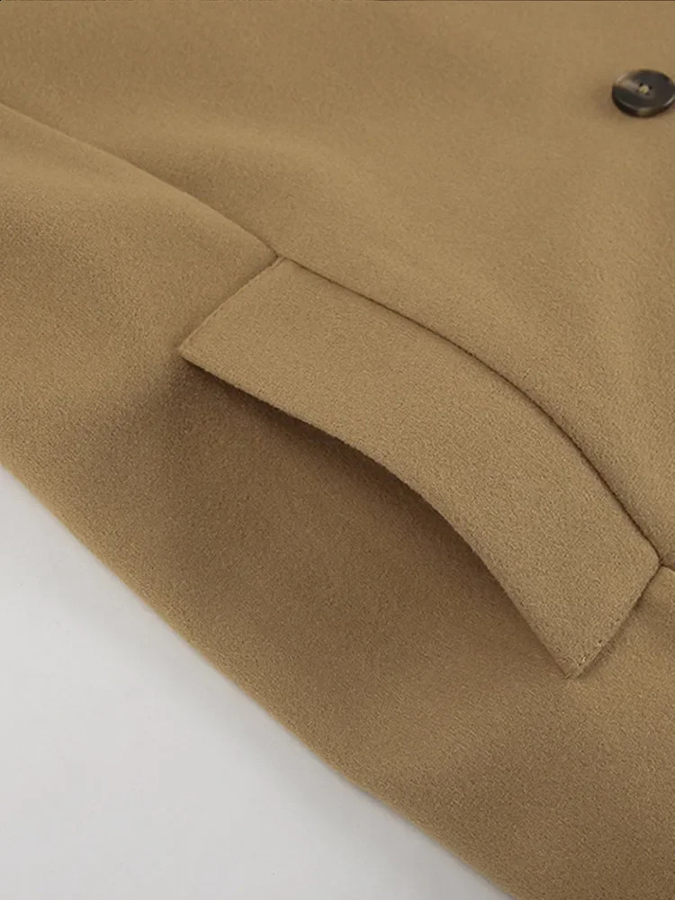 Fashion Solid Turn Down Collar Jackets For Women Casual Double Breasted Pockets Coat 2024 Autumn Winter Long Sleeve Loose Jacket 240905