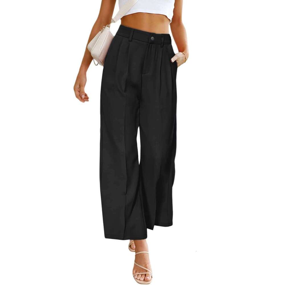 2024 Spring/Summer New Women's Casual Wide Leg Formal High Waist Button Long Pants with Pockets