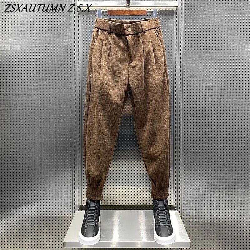 Autumn Winter Mens Solid Color Corduroy Casual Pants Fashion Haren Homme 240905