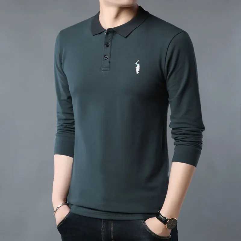 Fashion Men Business Casual Polo Shirts Lapel Long Sleeve Spring Autumn New Male Clothes Tops Pullover Loose Cotton T-shirt 2022XJ240906