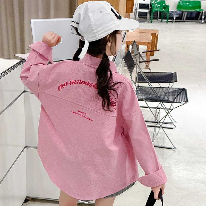 Girls Spring and Autumn Shirts Girls Pink Middle and Big Childrens Clothing Western Style Shirt Coat Spring Fashion 8 Ye Y240906
