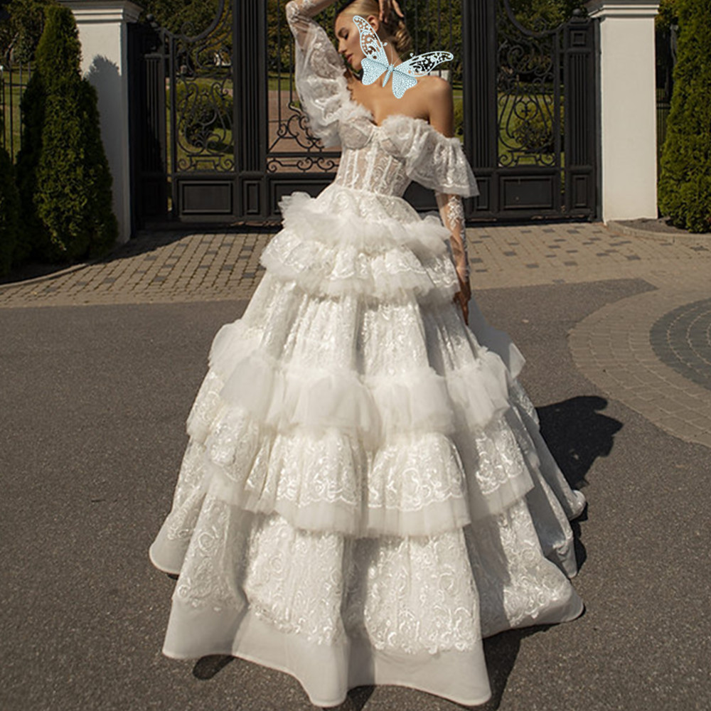 Classy Plus Size Beaded Wedding Dresses Square Neck Bridal Gowns Lace Long Sleeves A Line Sweep Train Satin Vestido De Novia 10