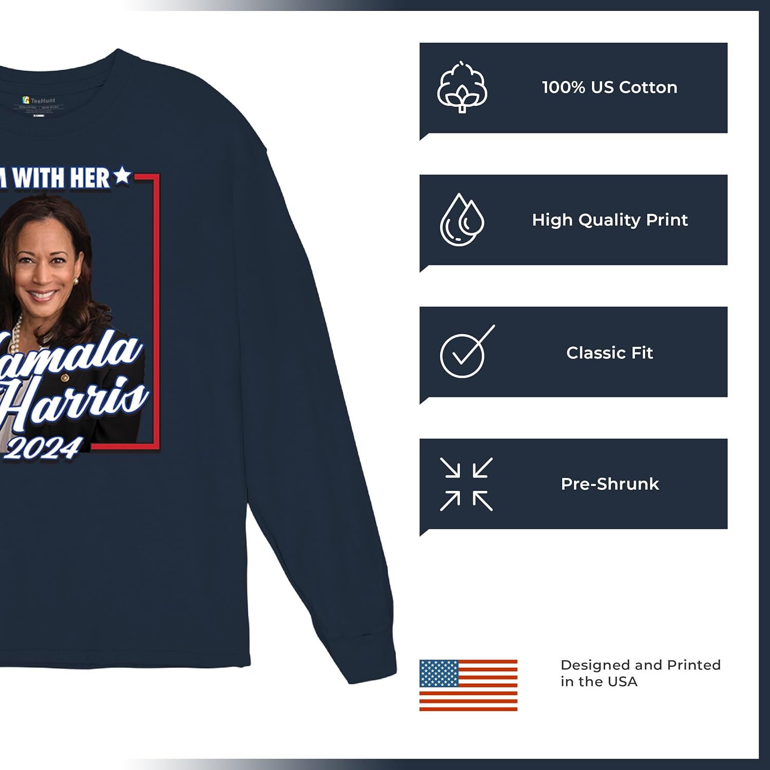 Long Sleeve Shirts For Men Sweatshirt Im With Her Kamala Harris 2024 T-Shirt Madam President 47 Speaking Vote Blue USA American Liberal T Shirt Tee Fr