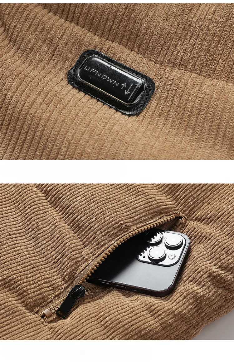 Men Corduroy Jacket Autumn Winter Warmth Thickened Outdoor Camping Loose Bread Clothing Men Stand Collar Cotton-padded Clothing M240906