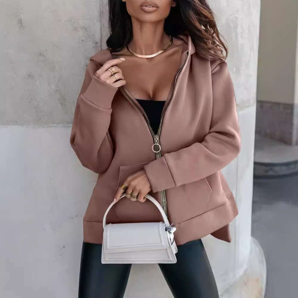 2024 Autumn/Winter New Product Women's Sports Pocket Zipper Loose Casual Hoodie Sweatshirt