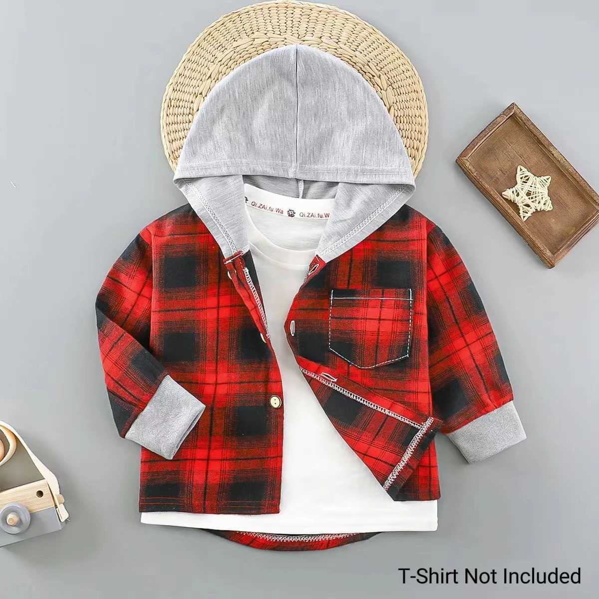 New Childrens Spring And Autumn Shirts Children Boys Hooded Plaid Shirts Baby Girl Long-Sleeved Square Bottoming Jacket Tops Y240906