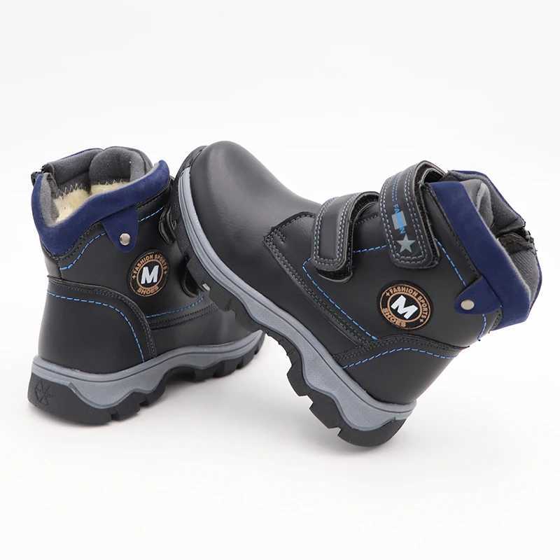 Children Boots Autumn And Winter Leather Boys Shoe Fashion In The Calf Snow Boots Wool Plush Warm Waterproof Kids Martin Boots M240906