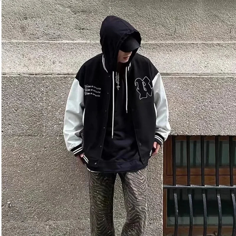 American Retro Varsity Jacket Letter Embroidery Hip Hop Coat Mens Spring and Autumn High Street Jacket Mens Clothing 240904