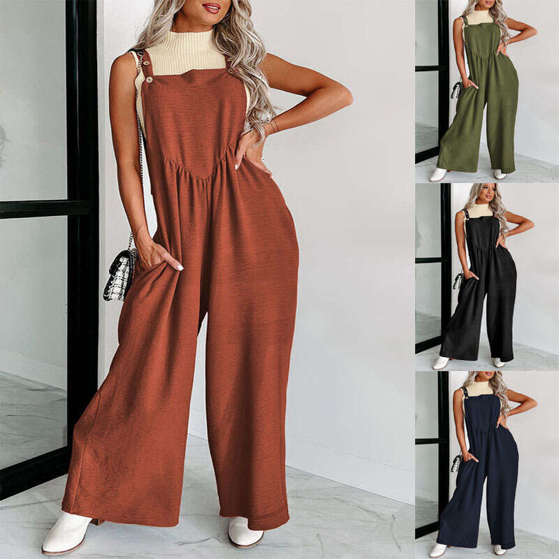 2024 Summer New Sleeveless Strap jumpsuit Women's Casual Loose Falling High Waist Wide Leg Pants Women