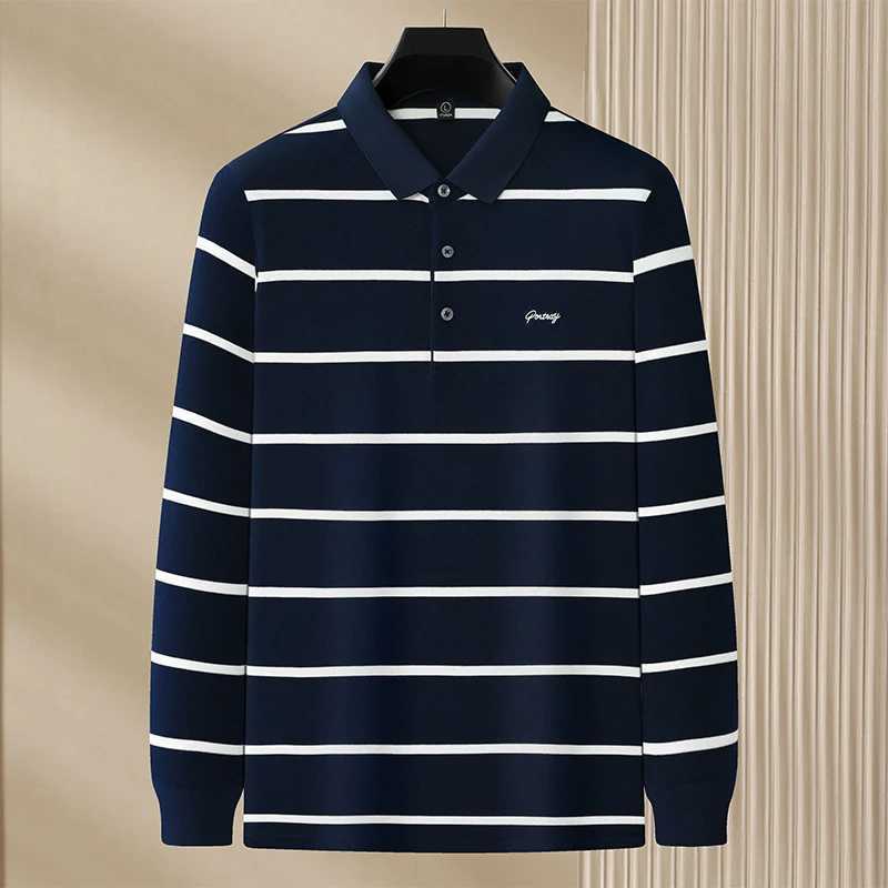 Autumn winter New mens shirt polo long sleeve mens polo shirt High quality business casual striped polos top Mens clothingXJ240906