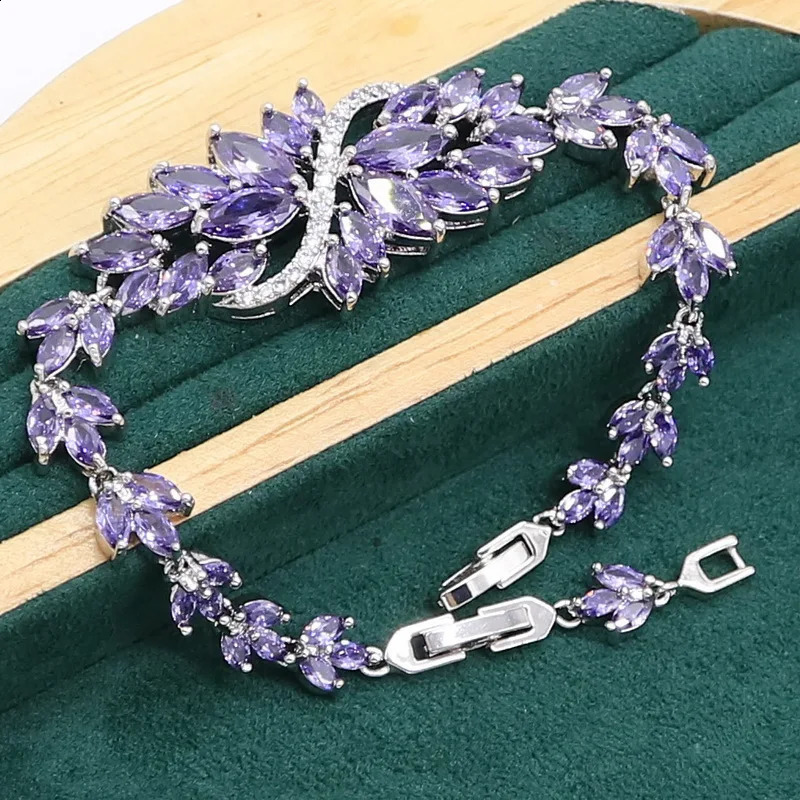 purple amethyst 925 sterling silver jewelry set suitable for womens bracelets earrings necklaces pendants rings birthday gifts 240906