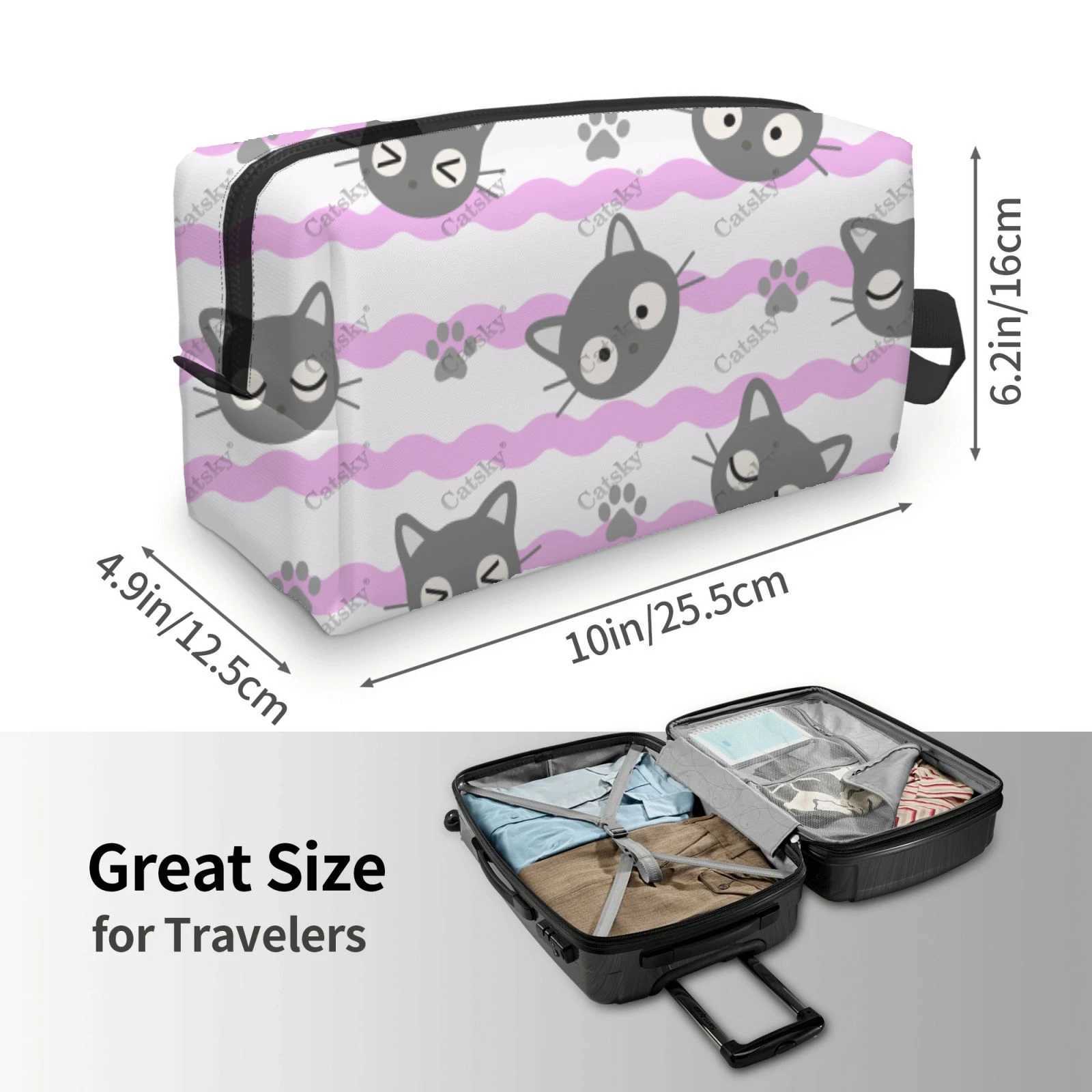 Cute cat cartoon makeup bag womens fashionable large capacity skincare box printed storage box makeup bag W240905
