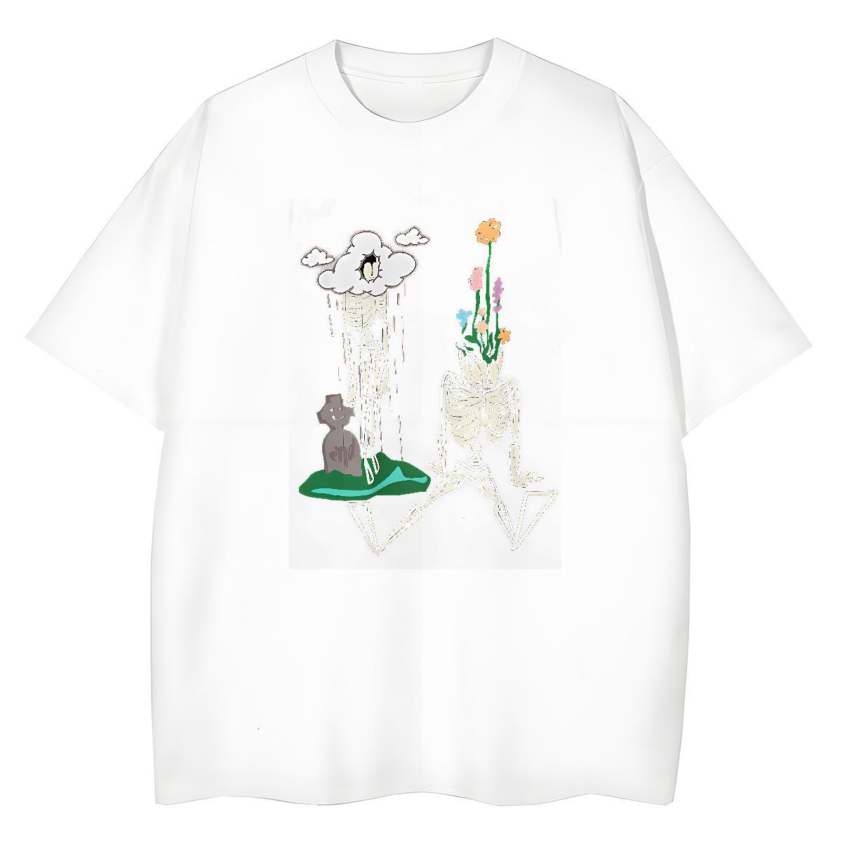 2024 Women T Shirts 230g Cotton Short sleeve Soft Street skull Unisex Tshirts Comfortable Skull Clothes Shirt