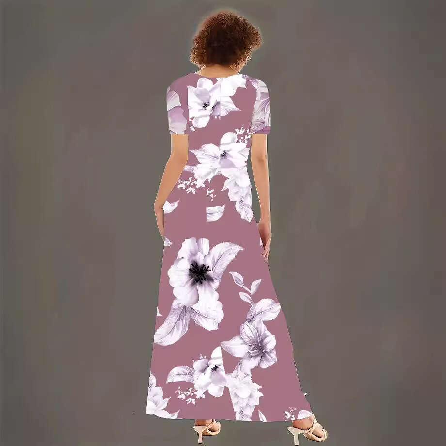 2024 Women's Loose Sleeve with High Waist, Large Pocket, V-neck Long Dress for Women