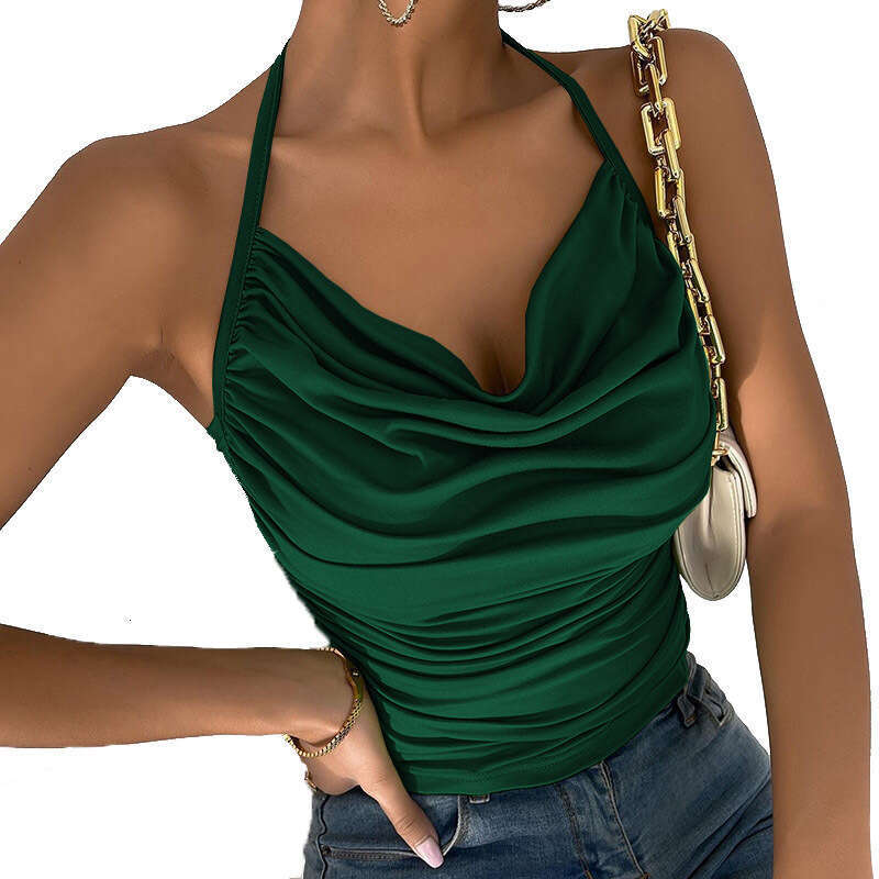 Stacked collar, revealing chest, small suspender, 2024 summer new women's fashionable and sexy top