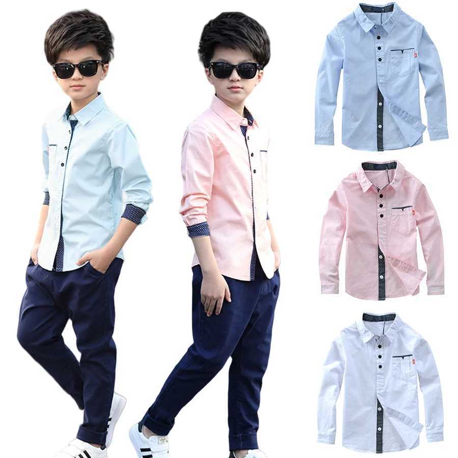 Kids Clothes Spring Autumn Boys Cotton Blouses Kids Boys Long Sleeve Shirt Children Fashion Shirt 5-15 Years Turn-down Collar Y240906
