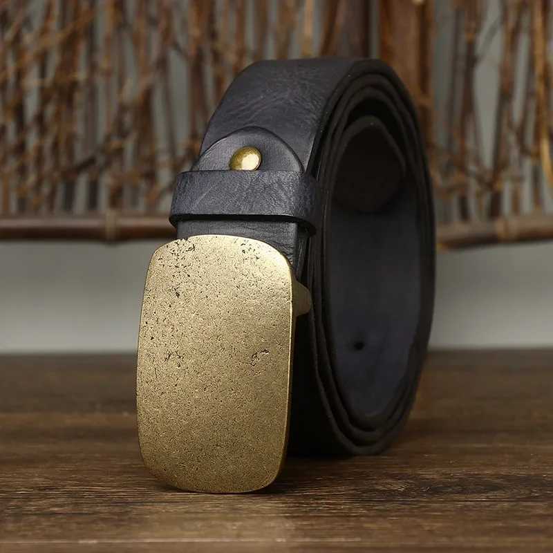 3.8CM pure denim mens belt high-quality luxury leather smooth brass buckle strap mens jeans design strap W240905