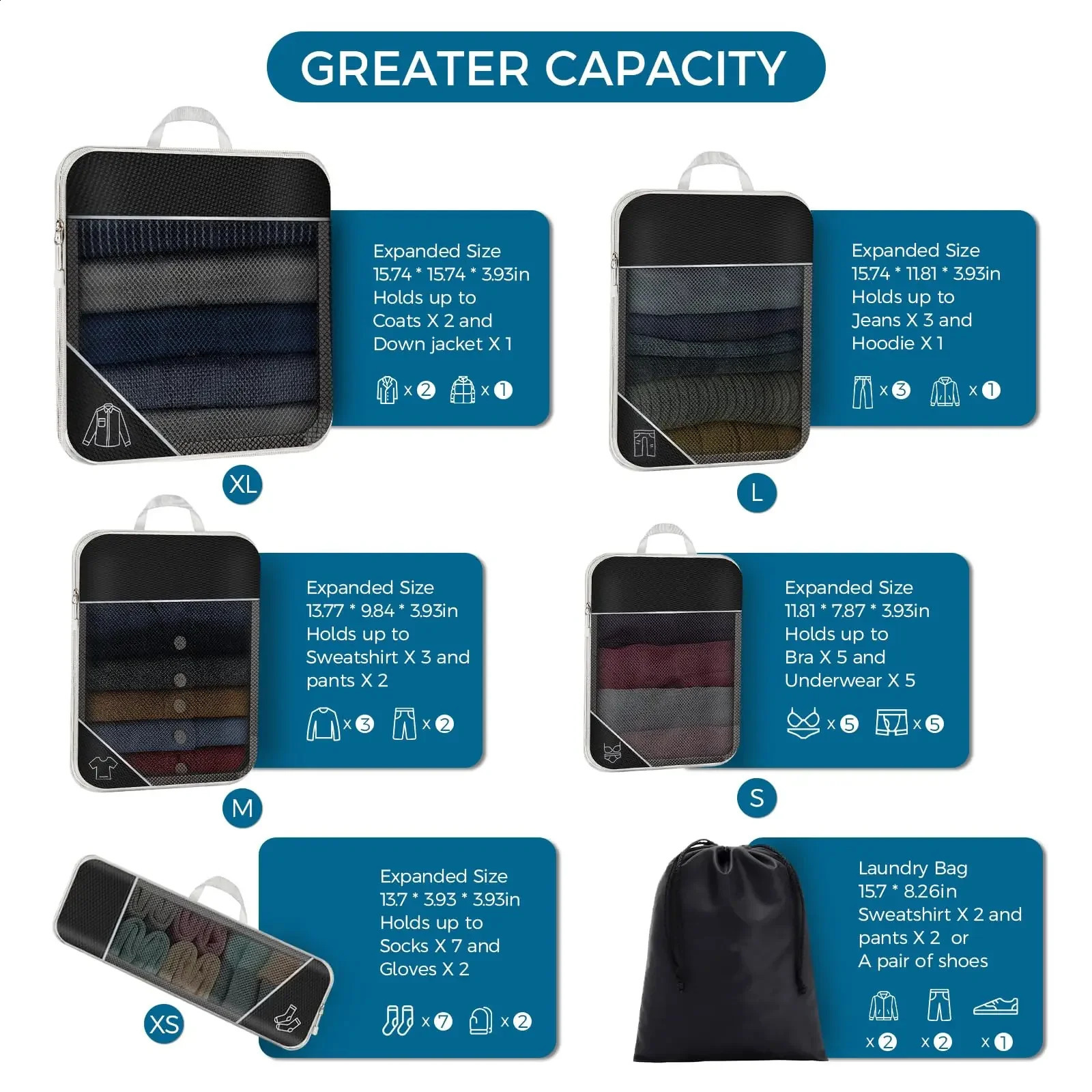 6 sets of compressed packaging cubes for suitcases travel luggage management bags lightweight and space saving essentials airplane 240906