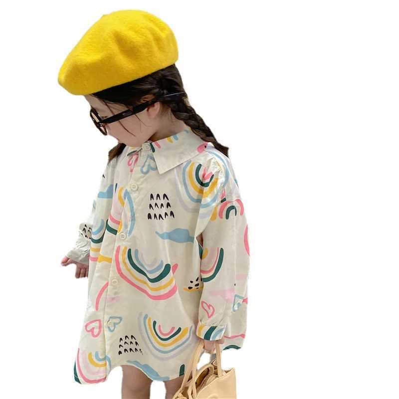 Girls Long Sleeve Shirt Cute Love Long Polo Shirt Baby Kids Top 2023 Spring and Autumn New Fashion Childrens Wear Clothing Y240906