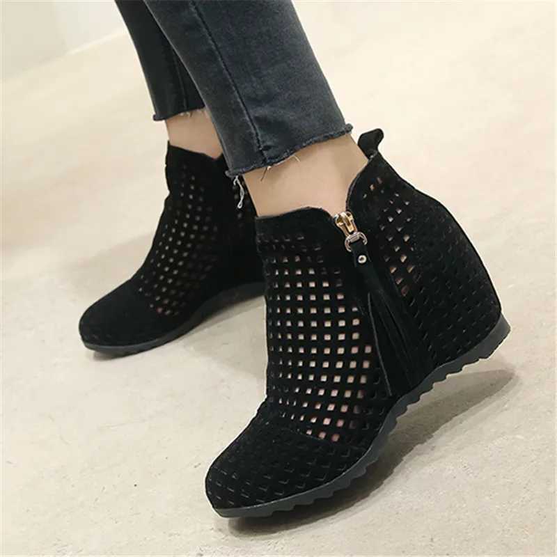 2024 New Womens Summer Clothes Flat Bottom Low Hidden Wedge Cut Zipper Boots Womens Dress Casual Shoes Hot Selling Sizes 34-43 Botas No Print CL240906