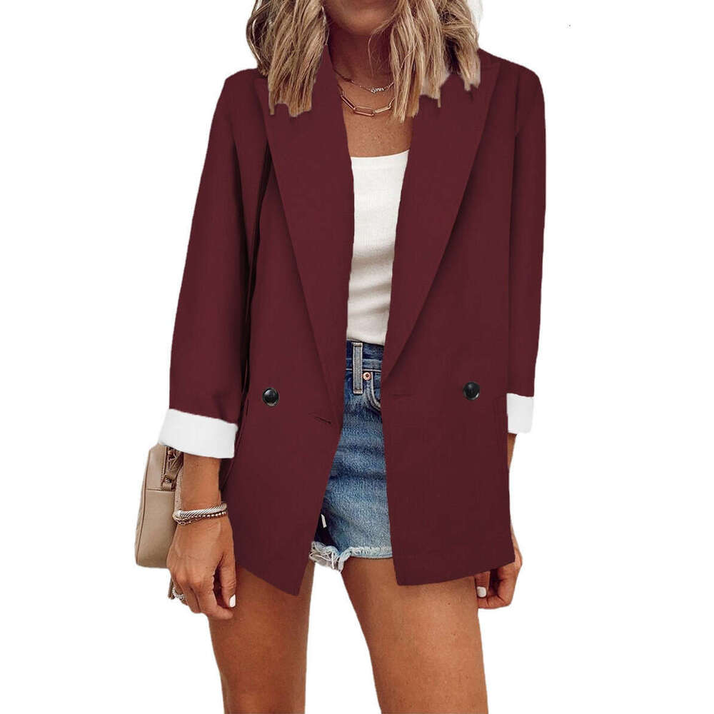 2024 fashion winter new item solid color small single piece long sleeved spring and autumn suit jacket