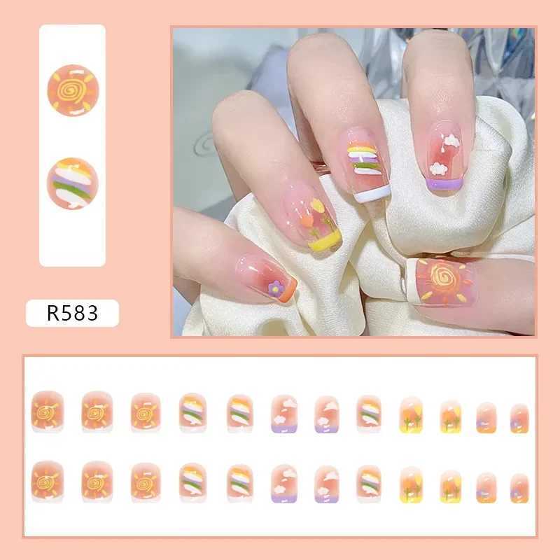 Heallor Cute and Childlike Wearable Pink Press Fake Nail Tip with Glue Fake Nail Design Butterfly Cute Girl Fake Nail W240905
