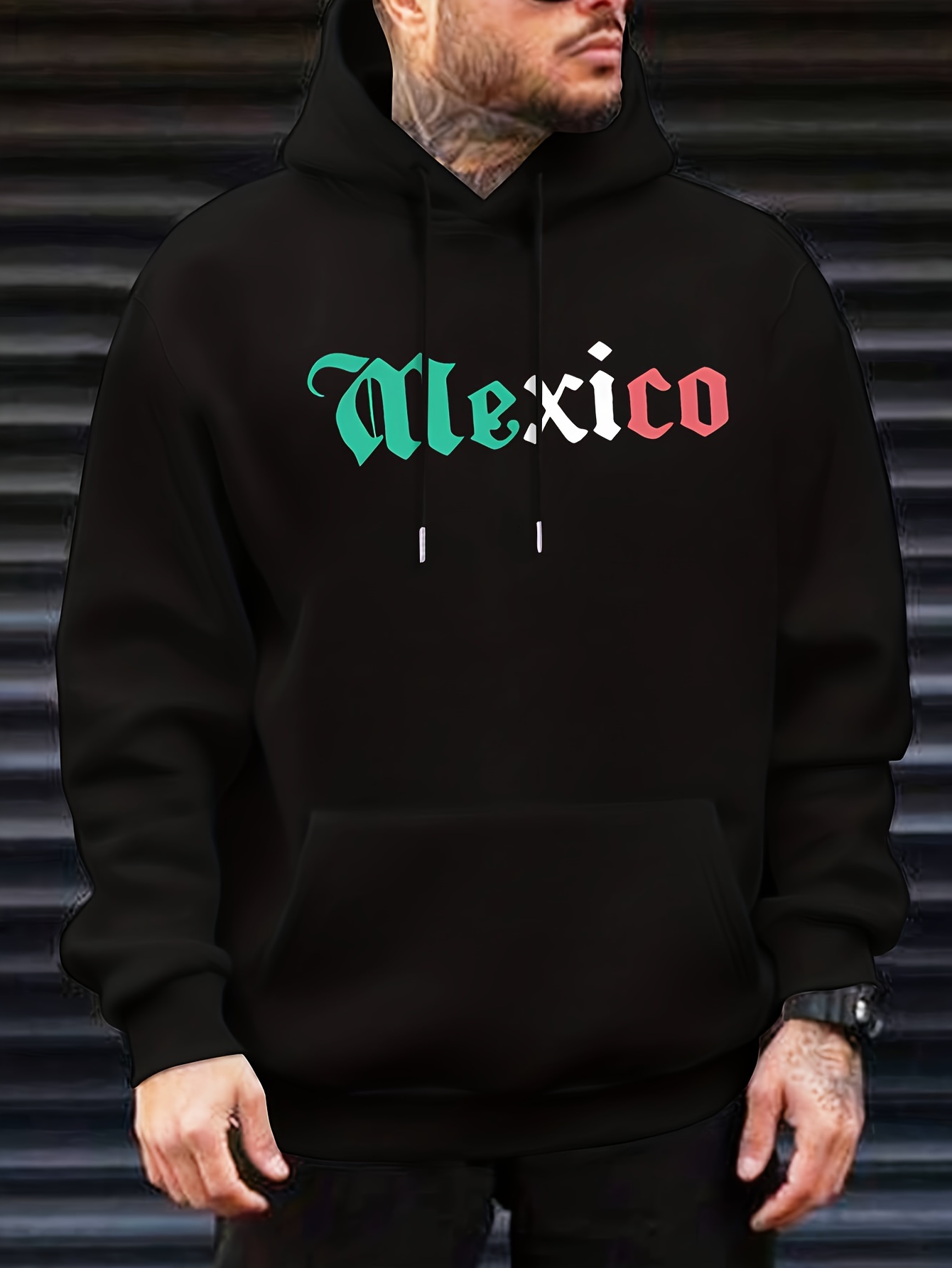 Mexico Print Mens Hoodie, Casual Long Sleeve Hoodies Pullover Sweatshirt, Men's Clothing, For Fall Winter