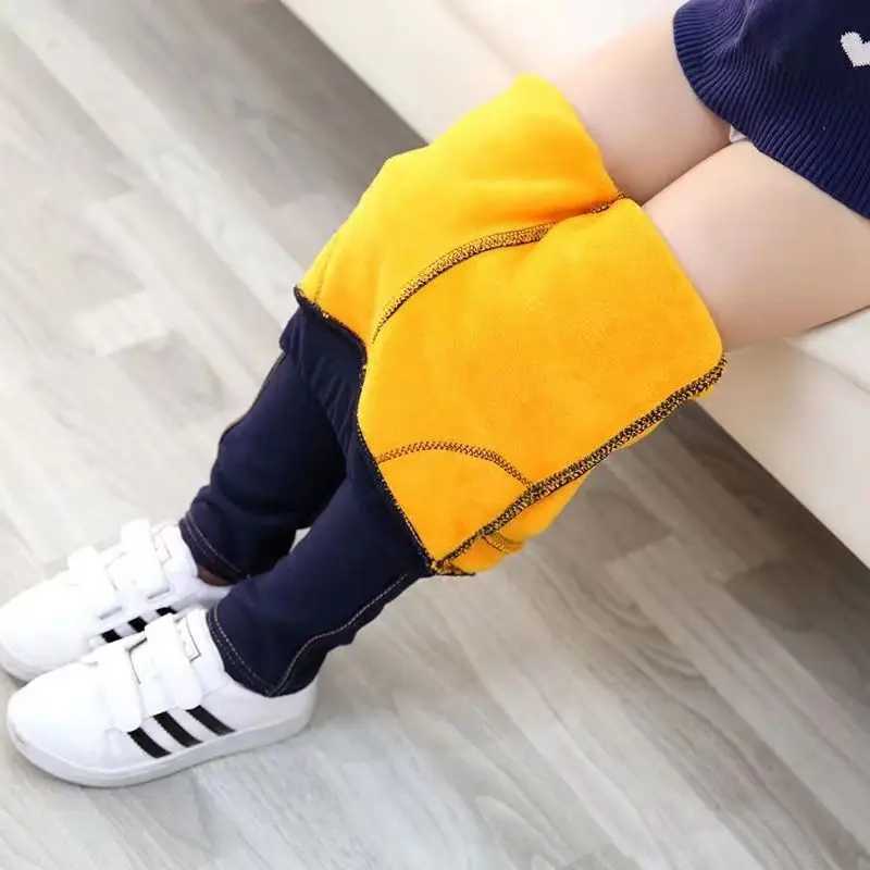 Girls Winter Cowboy Denim Long Pants Kids Thicken Warm Bootcuts Skinny Thick Leggings With Fleece Elastic Waist Trousers Y240906