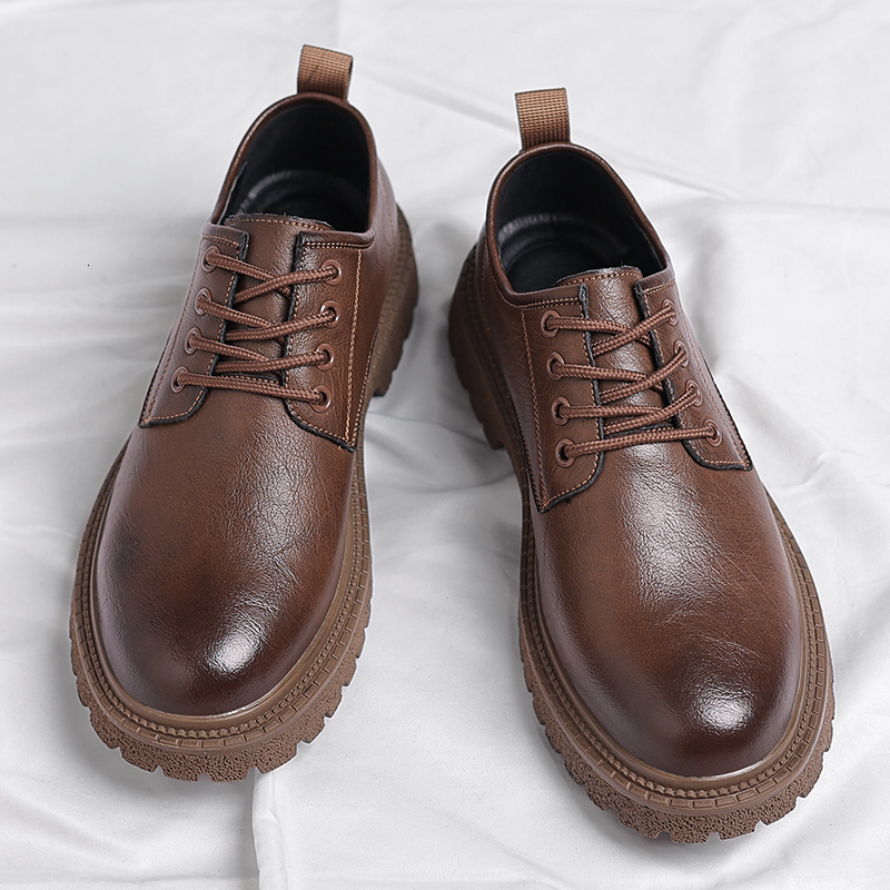 Derby Leather Outdoor Fashion Chunky Lace Up Retro Dress Men Busines Office Casual Party Wedding Shoes Man