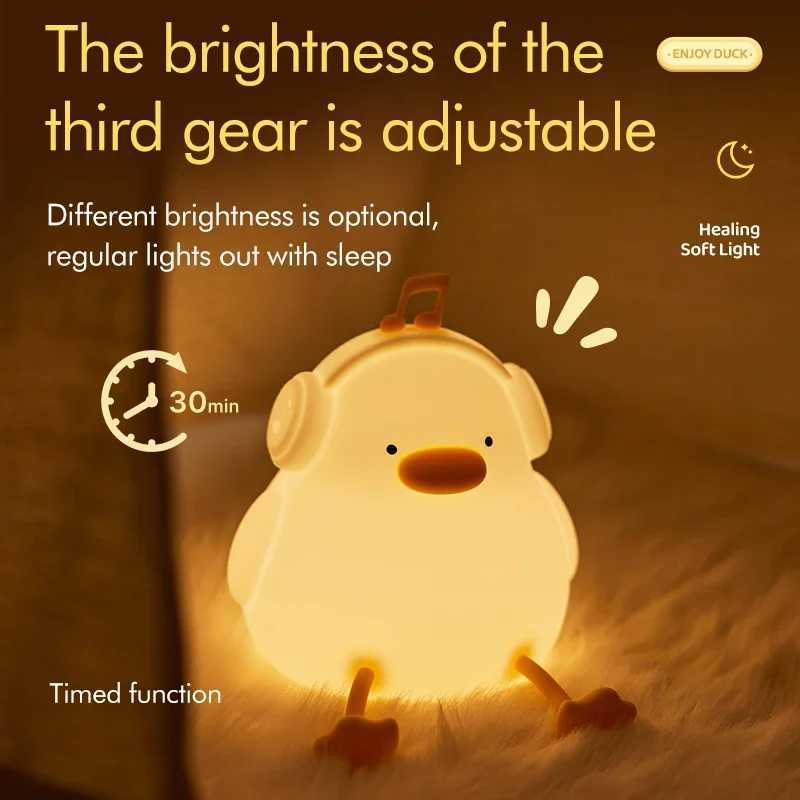 Cute Duck Night Light Silicone Kindergarten Sleep Light Rechargeable Desk Lamp with Touch Sensor Suitable for Bedroom Children Adult Gifts W240816