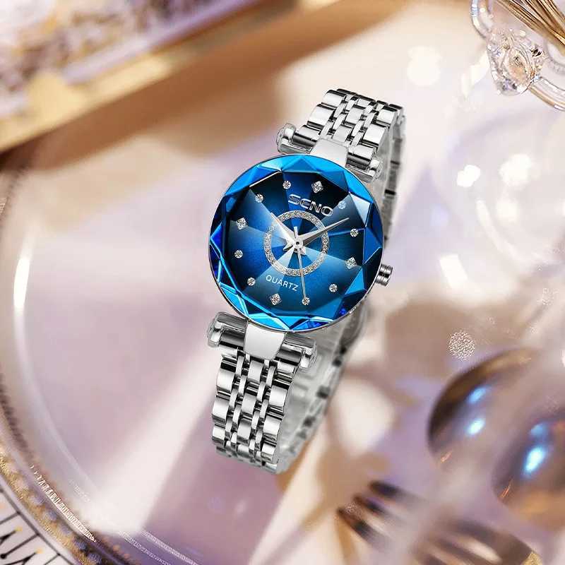 Womens Ocean Heart Light Luxury Quartz Watch Diamond Bright Multi sided Glass Womens Waterproof Watch W240902