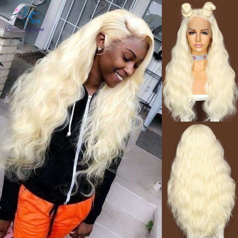 Synthetic Lace Front 613 Blonde Pink Blue Green Purple Yellow Long Curly Halloween For Women Daily Use Party Wig
