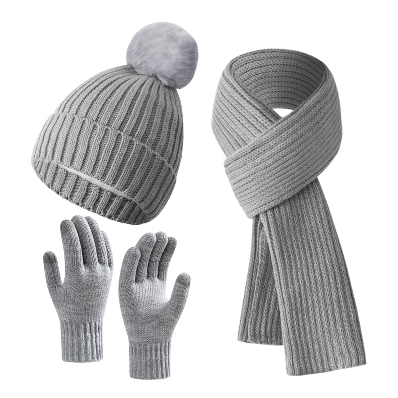 Winter pink warm hat warm gloves and Scarves Wool Knitted Yarn with Thick Velvet Soft Threaded Beanie Hat Winter Clothing Matching Warm Hats Three pie