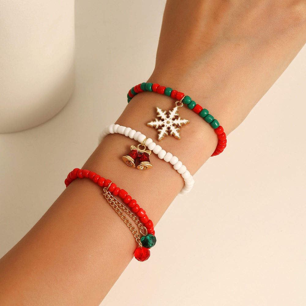 Stylish Holiday Jewelry - Multicolor Christmas Bauble Bracelets with Snowflakes and Tinkling Bells