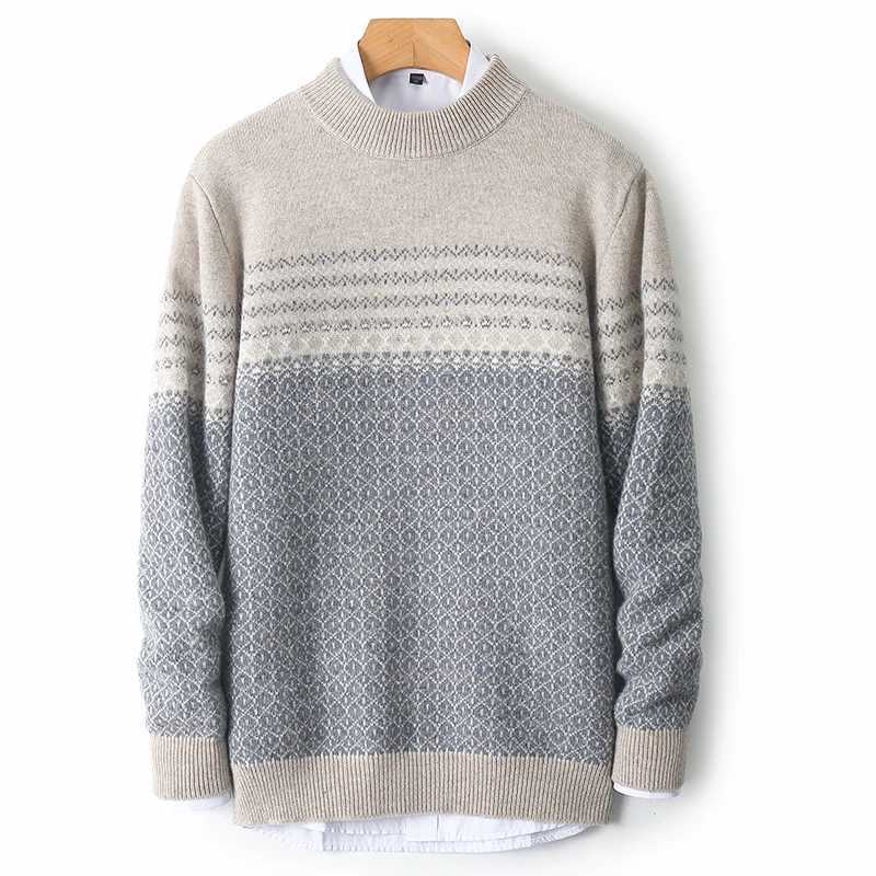 New 100% Sweater Color Matching Semi-Turtle Neck Mens Pullover Long-Sleeved Sweater Thickened Warm Sweater In Autumn And Winter Y240906