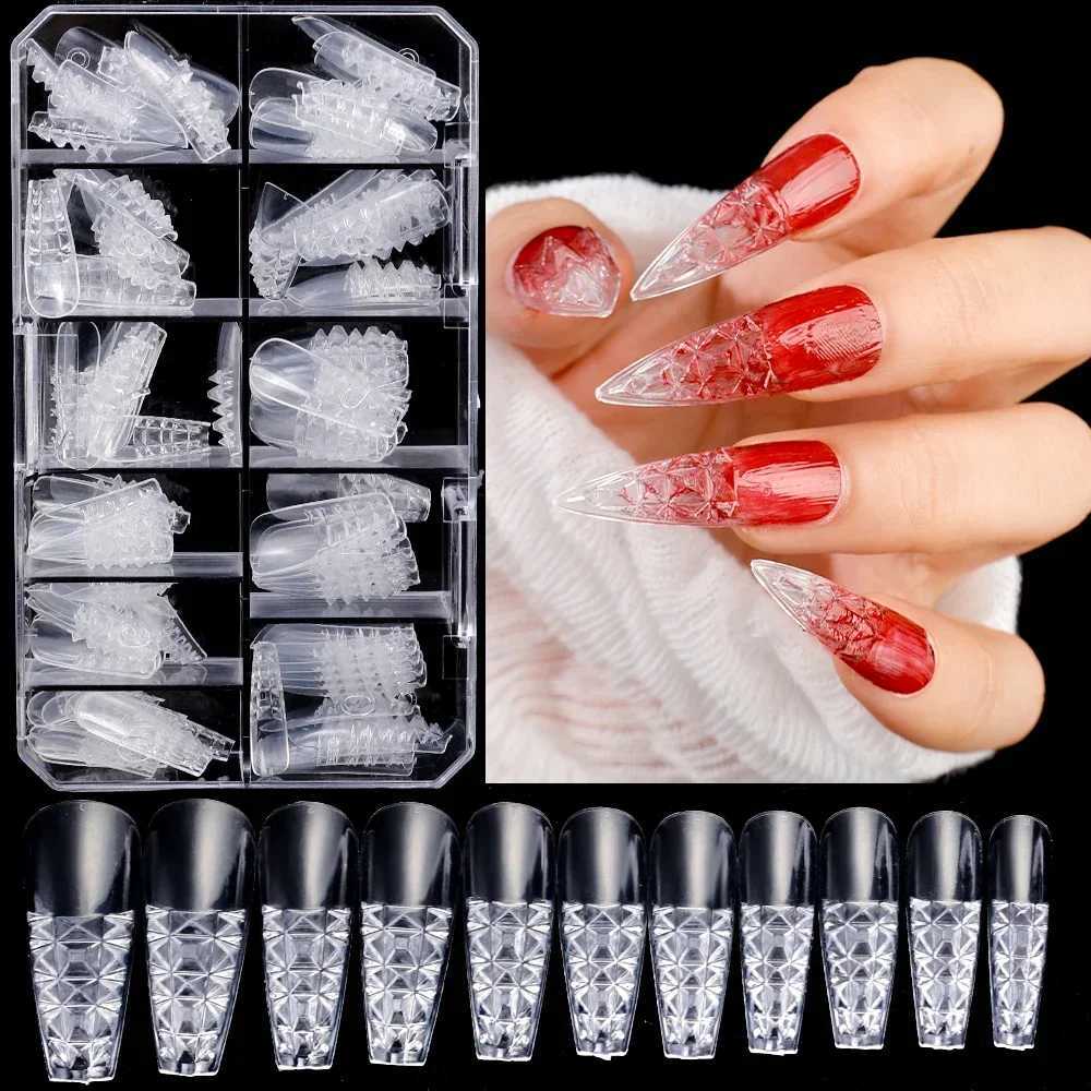 Heallor 120 pieces/box natural transparent glass seamless fake nails fully covered fake nails short T-shaped fully covered fake nails W240905