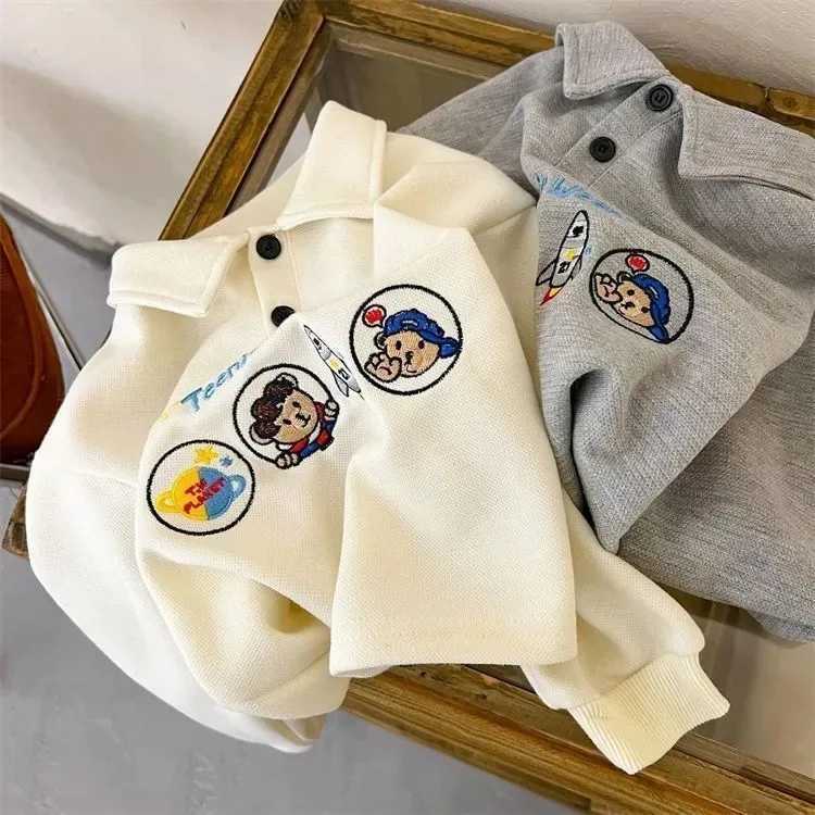 Children Boys Autumn New Polo Shirt Bear Embroidery Baby Boys Long Sleeve Sweatshirt Loose Cotton Letter Toddler Infant Boys Top Y240906