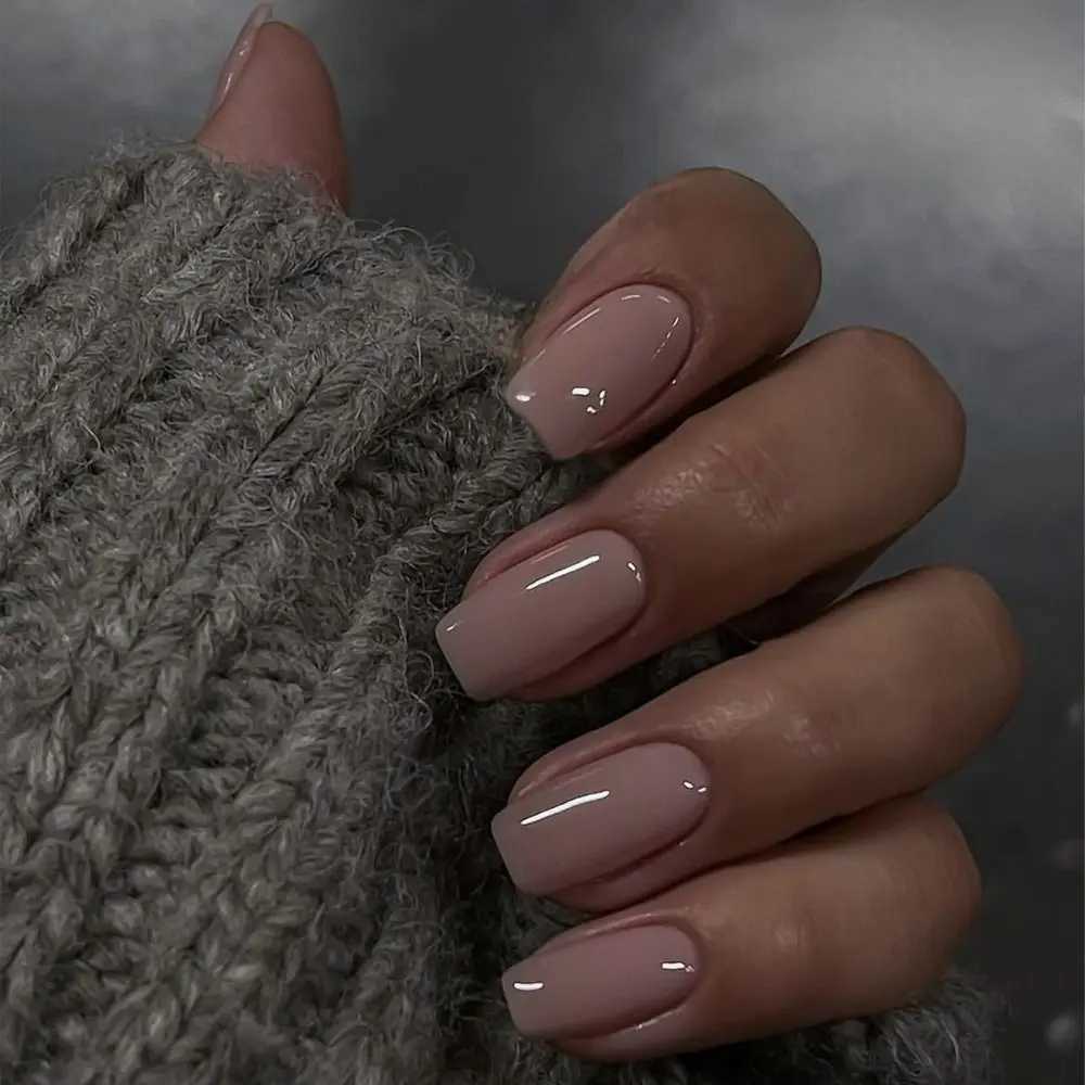 24 solid color fake nails with square heads French fake nails medium long press nails waterproof fake nails W240905