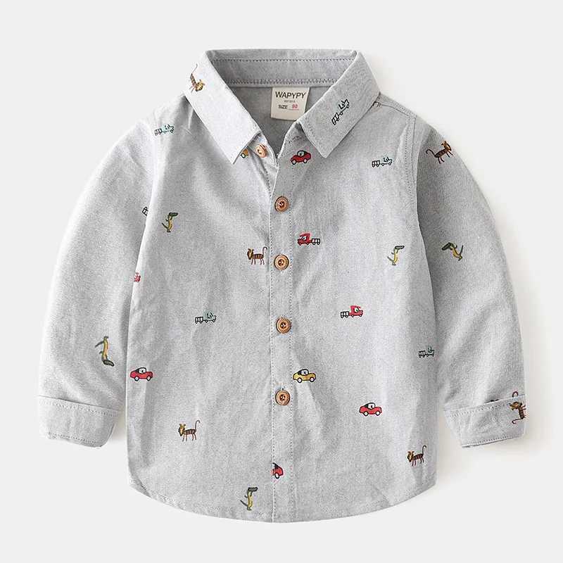 2024 Spring Autumn Boys Long Sleeves Shirt 2-6Years Baby Oxford Spinning Shirt Children Turn-down Collar Full Print Cotton Top Y240906