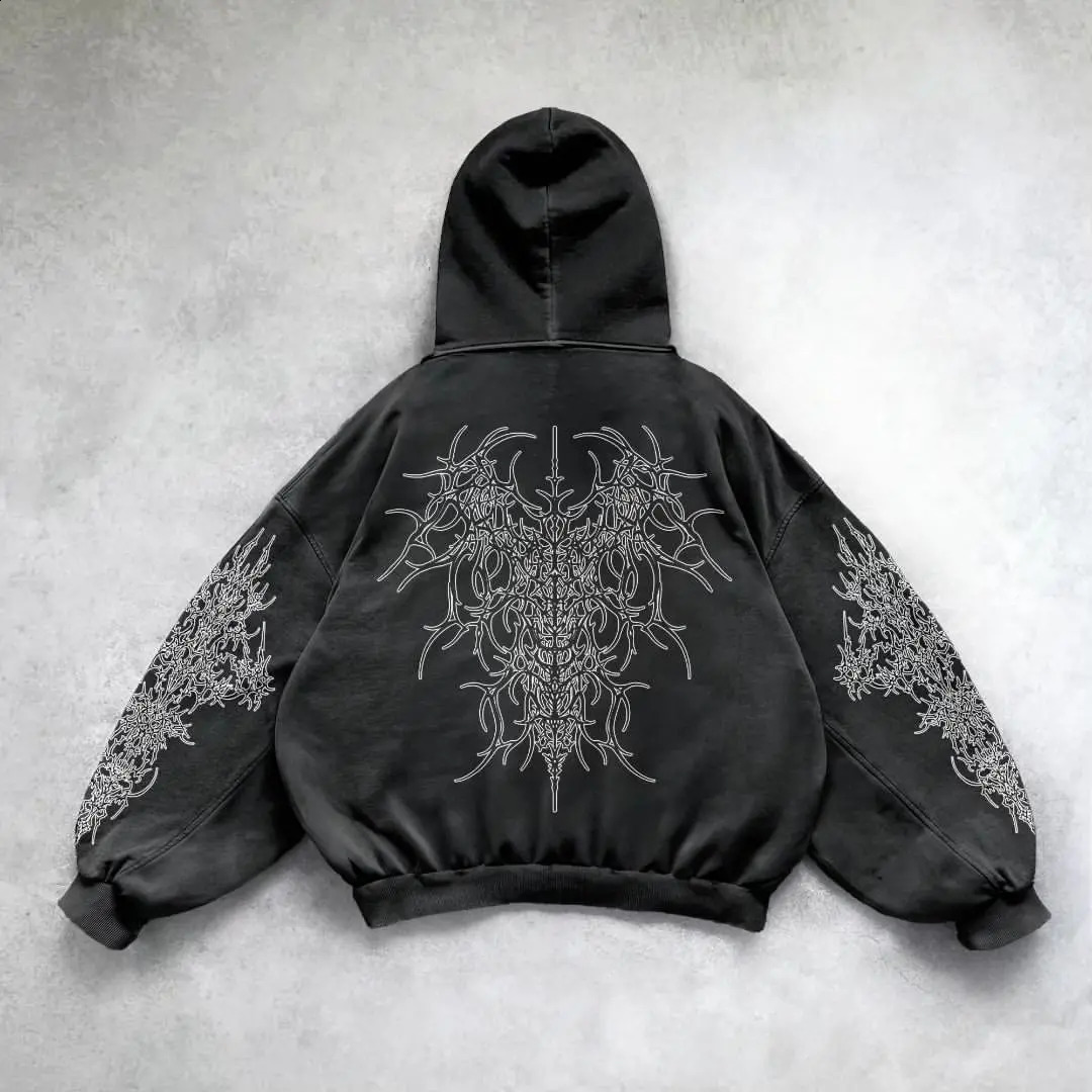 Harajuku Y2K Retro Punk Solid Color Printed Mens Casual Hoodie American Gothic Fashion Couple 240904