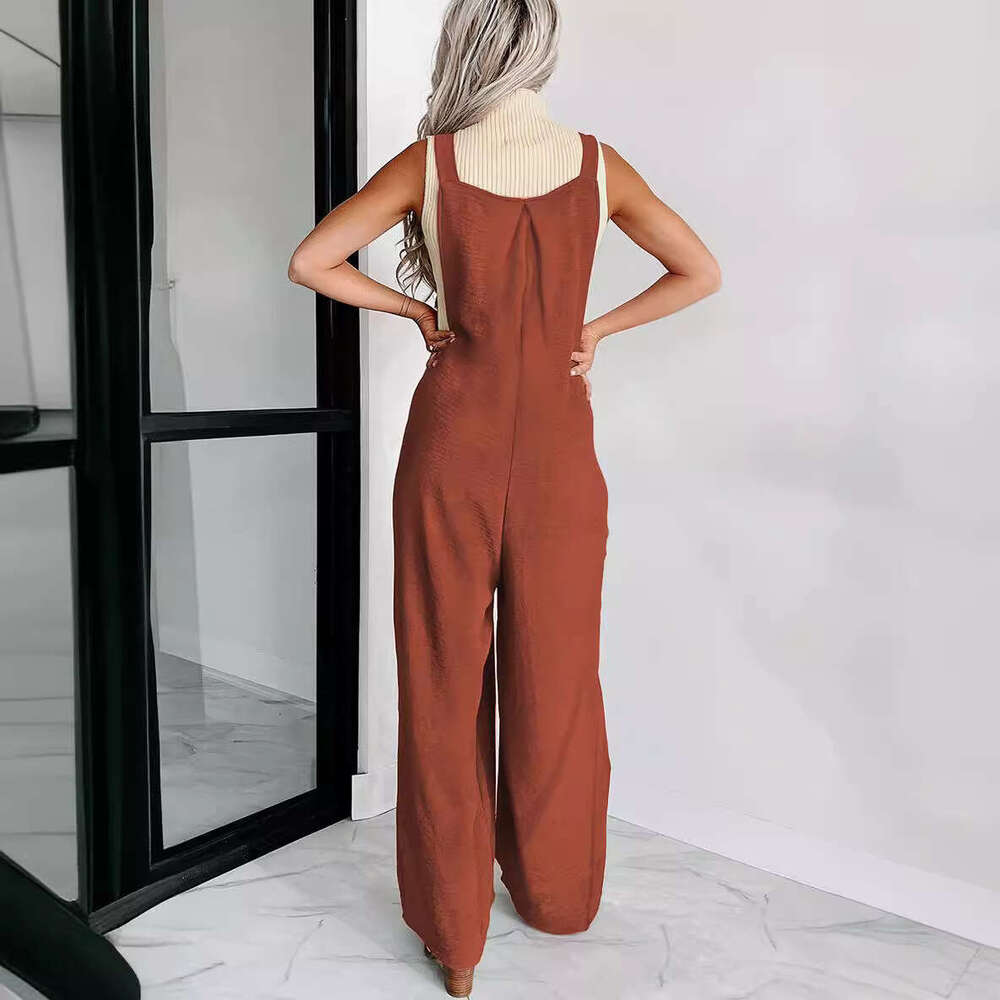 2024 Summer New Sleeveless Strap jumpsuit Women's Casual Loose Falling High Waist Wide Leg Pants Women