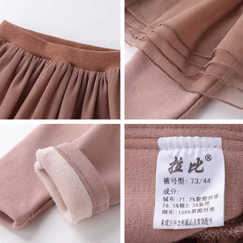 LABI BABY Girls Leggings Lace Skirt Pants for Kids Girl Princess Multi layer Mesh Skirts Autumn Winter Fleece Baby Clothes Y240906
