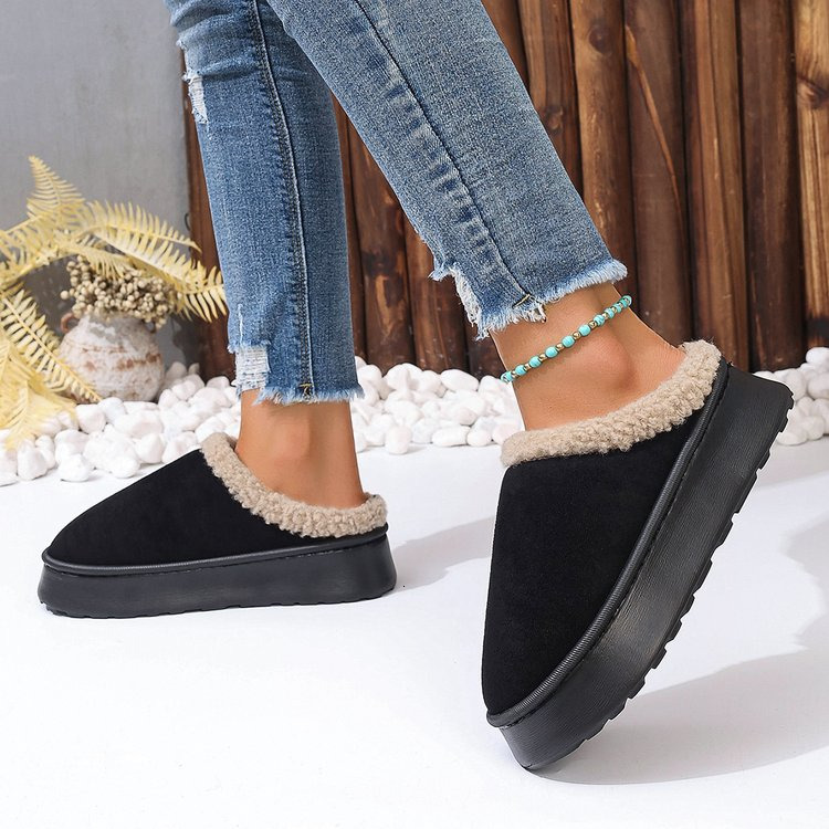 Pure wool thick soled snow boots female hair winter thickened cotton shoes warm new suede bag shoes