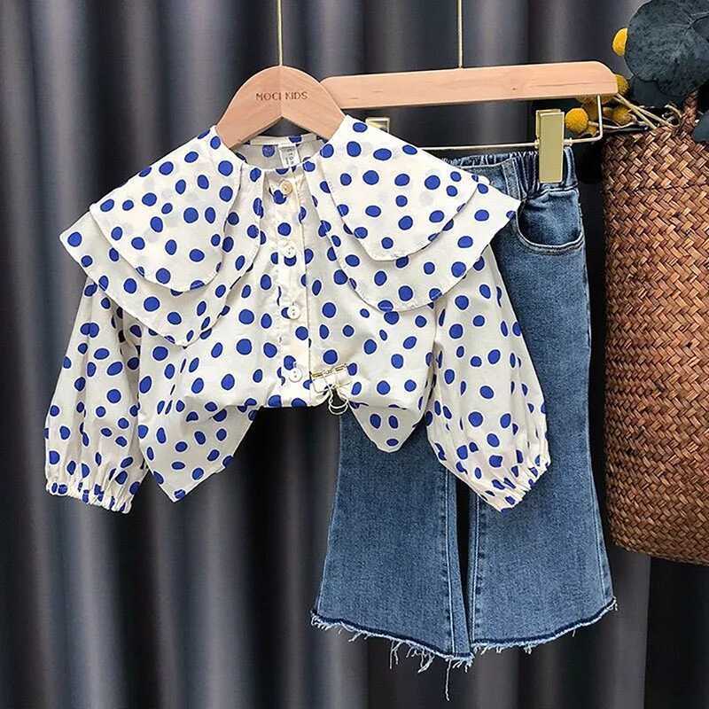 Girls Fashion Polka Dot Shirt Spring Autumn 2024 New Casual Large Lapel Childrens Long-Sleeved Pure Cotton Top Cute Baby Shirt Y240906
